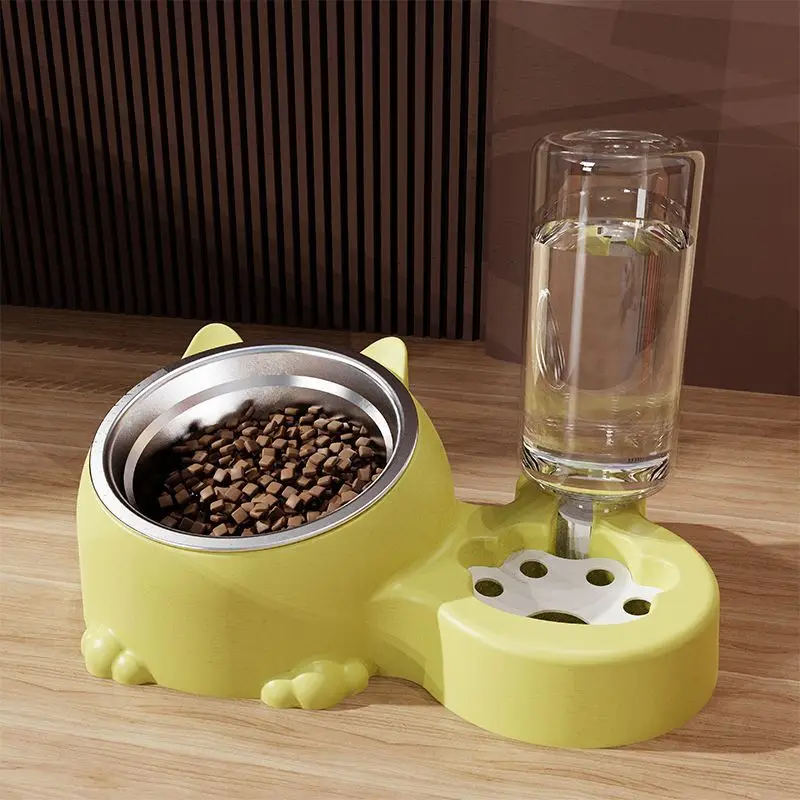 Cat bowl two-in-one double bowl automatic drinking cat food dog food basin pet universal bowl neck protection anti-knock feeder