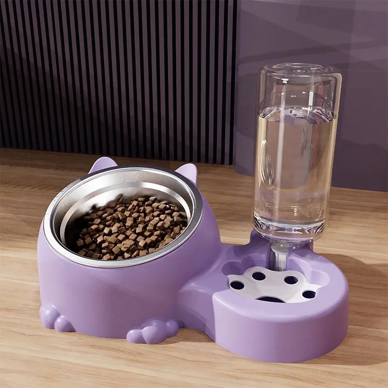 Cat bowl two-in-one double bowl automatic drinking cat food dog food basin pet universal bowl neck protection anti-knock feeder