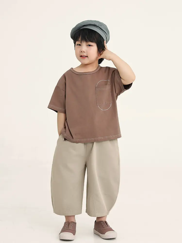 Boys Cotton T-Shirt Brown Loose Summer Wear