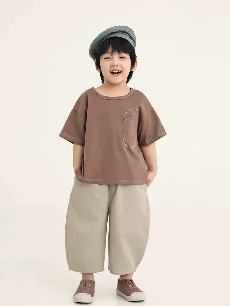 Boys Cotton T-Shirt Brown Loose Summer Wear