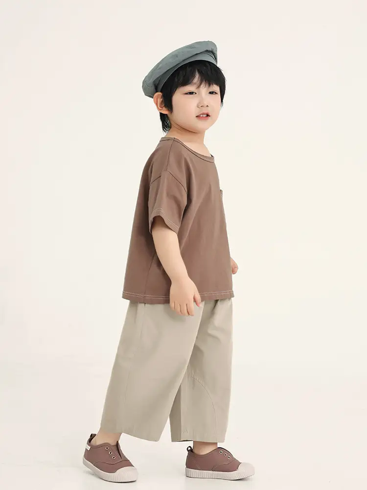 Boys Cotton T-Shirt Brown Loose Summer Wear