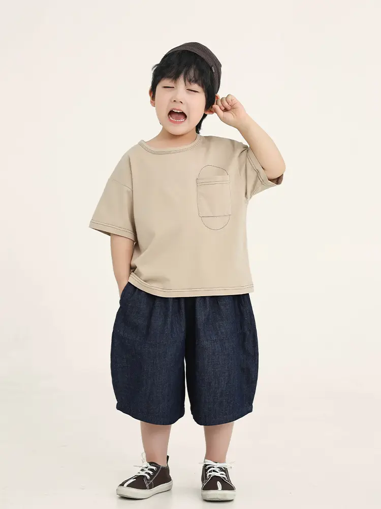Boys Cotton T-Shirt Brown Loose Summer Wear