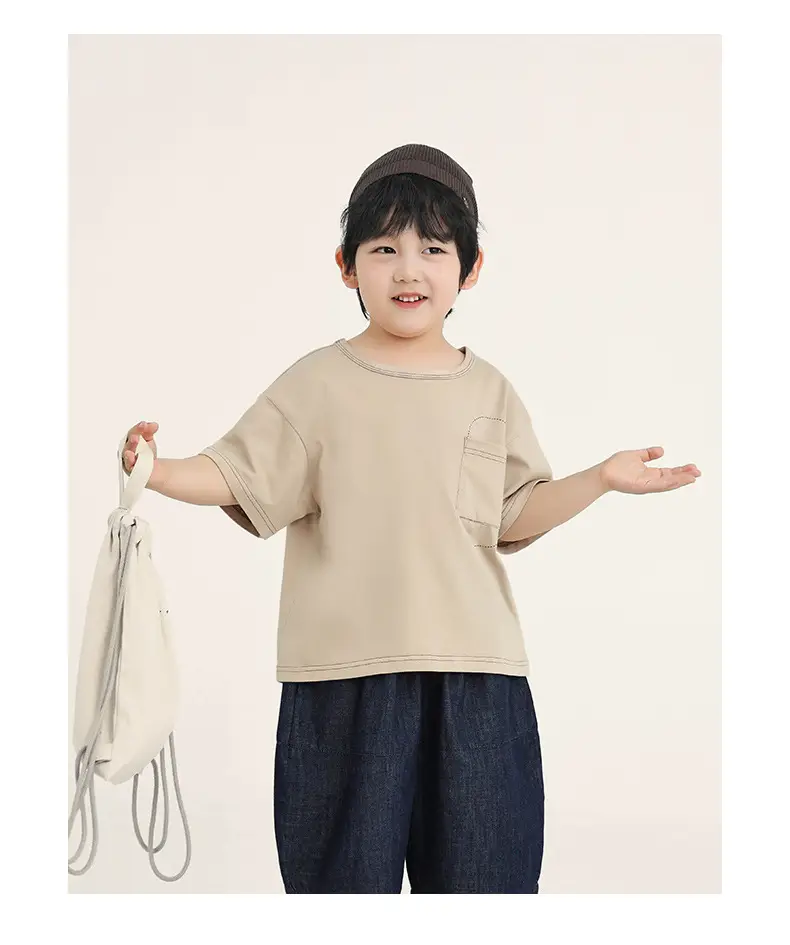 Boys Cotton T-Shirt Brown Loose Summer Wear — feature 12