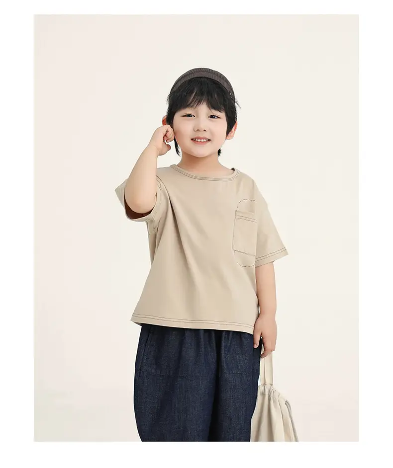 Boys Cotton T-Shirt Brown Loose Summer Wear — feature 13