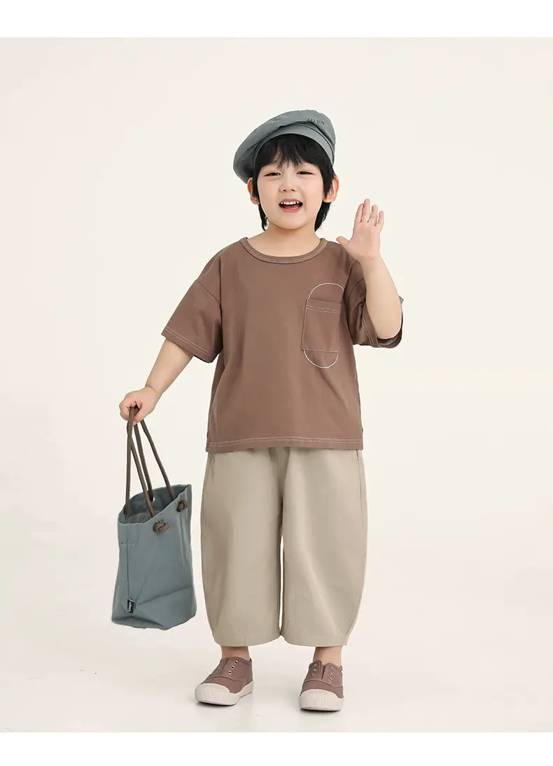 Boys Cotton T-Shirt Brown Loose Summer Wear — feature 16