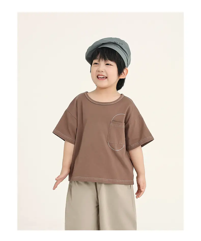 Boys Cotton T-Shirt Brown Loose Summer Wear — feature 17