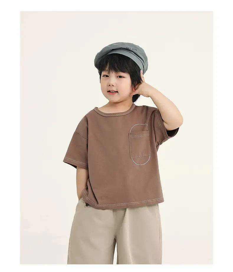 Boys Cotton T-Shirt Brown Loose Summer Wear — feature 18