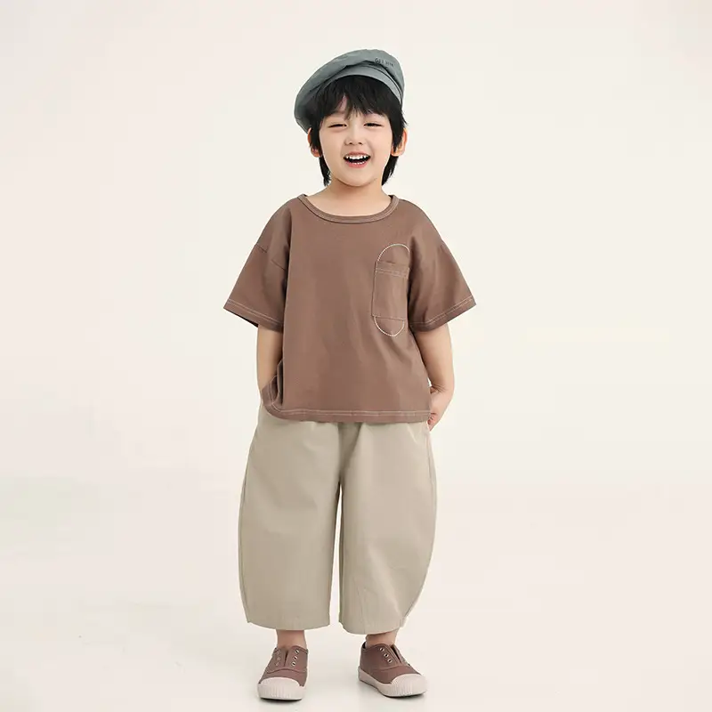 Boys Cotton T-Shirt Brown Loose Summer Wear