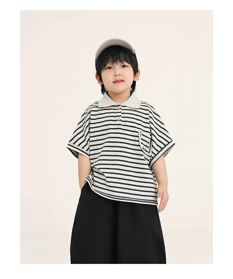 Boys Striped T-Shirt Batwing Cap Summer Wear — feature 12