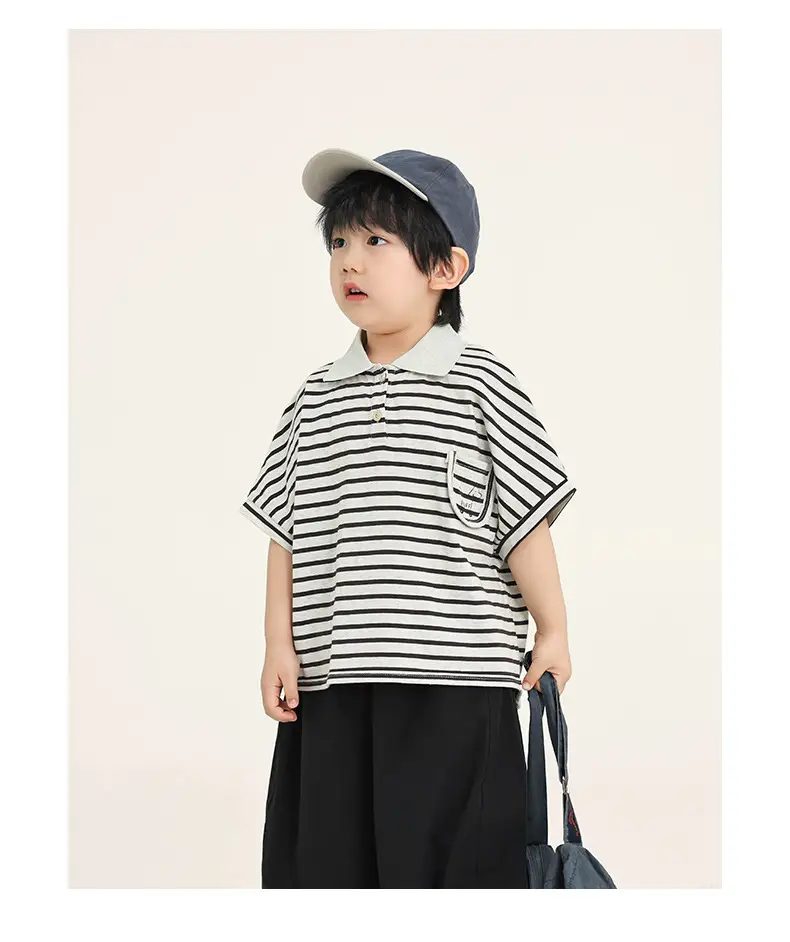 Boys Striped T-Shirt Batwing Cap Summer Wear — feature 13