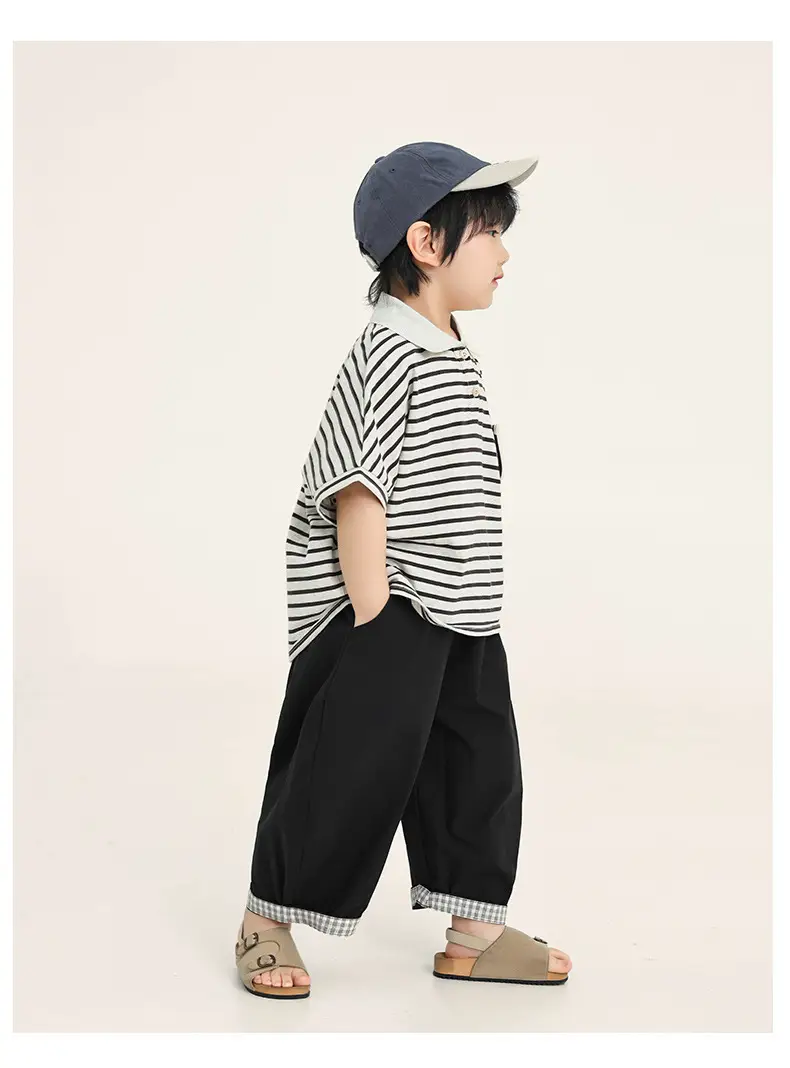 Boys Striped T-Shirt Batwing Cap Summer Wear — feature 14
