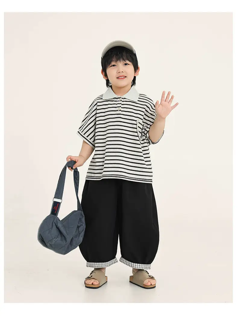 Boys Striped T-Shirt Batwing Cap Summer Wear — feature 15