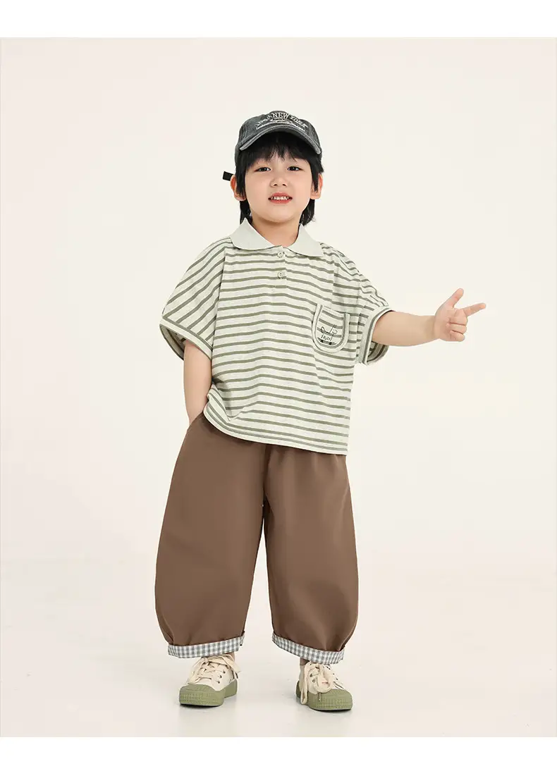 Boys Striped T-Shirt Batwing Cap Summer Wear — feature 16