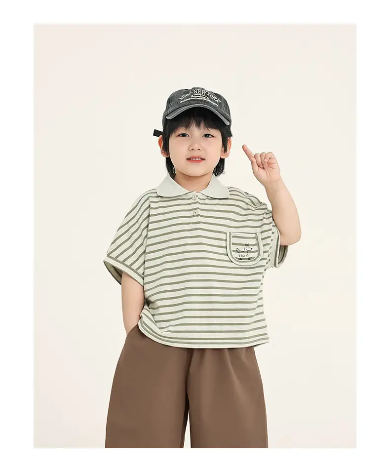 Boys Striped T-Shirt Batwing Cap Summer Wear — feature 17