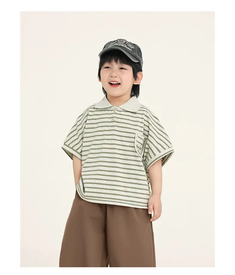 Boys Striped T-Shirt Batwing Cap Summer Wear — feature 18