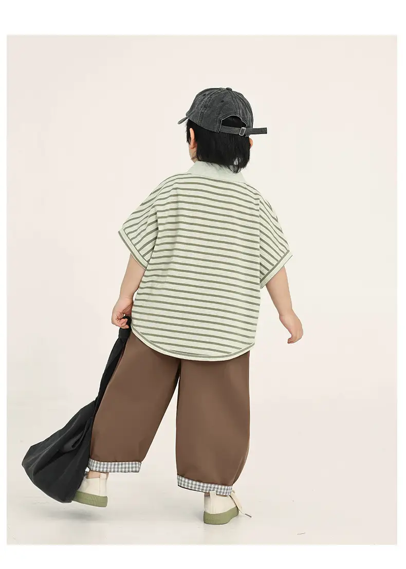 Boys Striped T-Shirt Batwing Cap Summer Wear — feature 19
