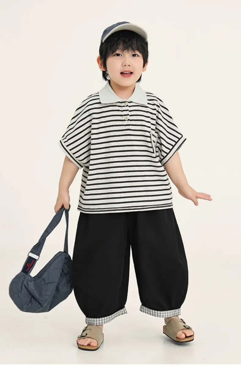 Boys Striped T-Shirt Batwing Cap Summer Wear — feature 2