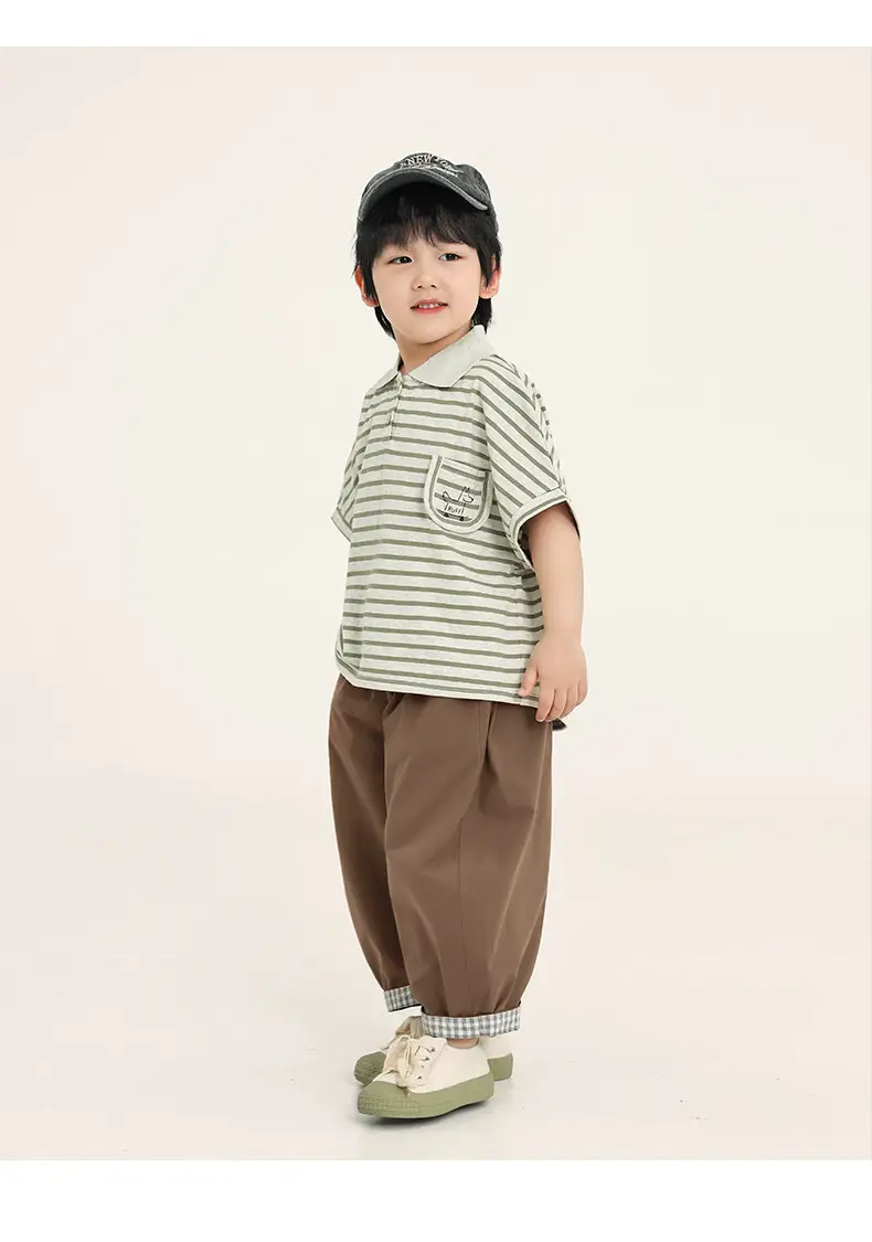 Boys Striped T-Shirt Batwing Cap Summer Wear — feature 20