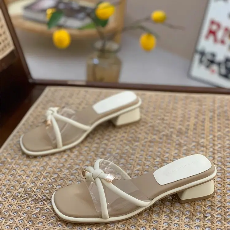 Women Square Heel Sandals Summer 2025 Beige - Image 4