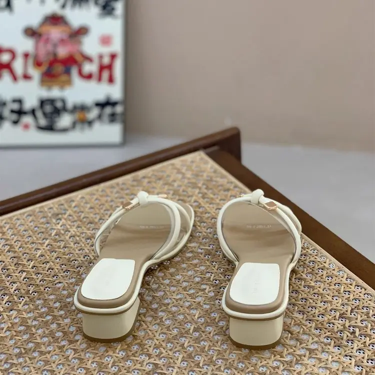 Women Square Heel Sandals Summer 2025 Beige - Image 5