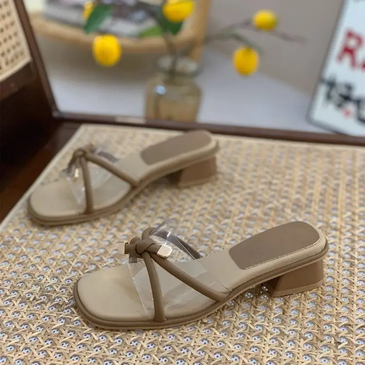 Women Square Heel Sandals Summer 2025 Beige - Image 6