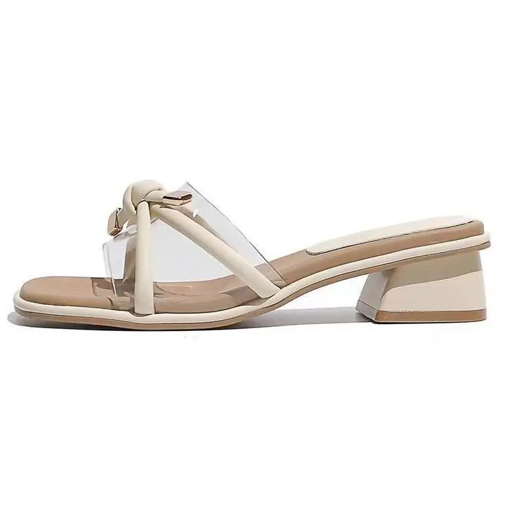 Women Square Heel Sandals Summer 2025 Beige - Image 7