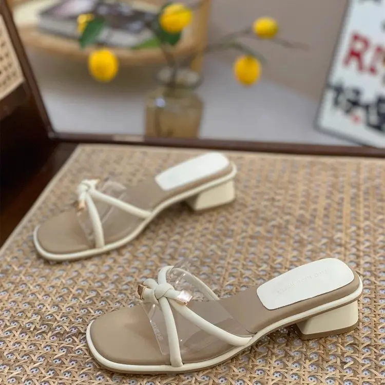 Women Square Heel Sandals Summer 2025 Beige — feature 1