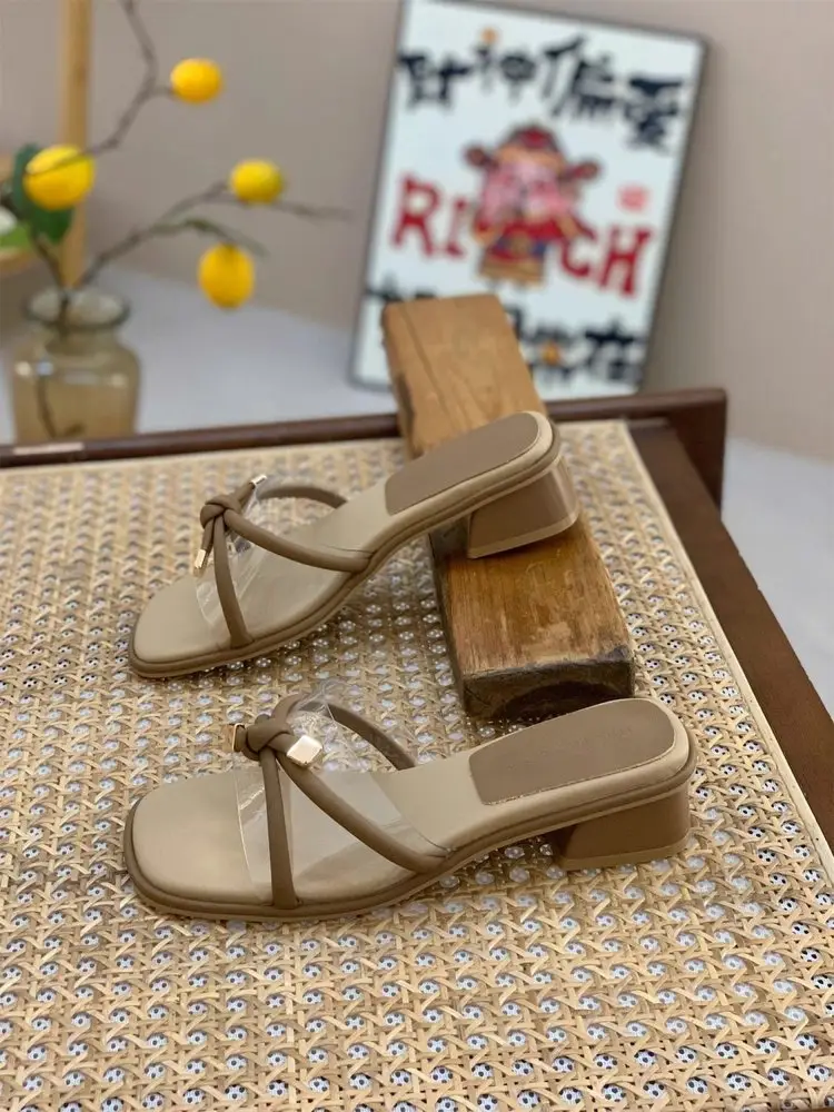 Women Square Heel Sandals Summer 2025 Beige — feature 15