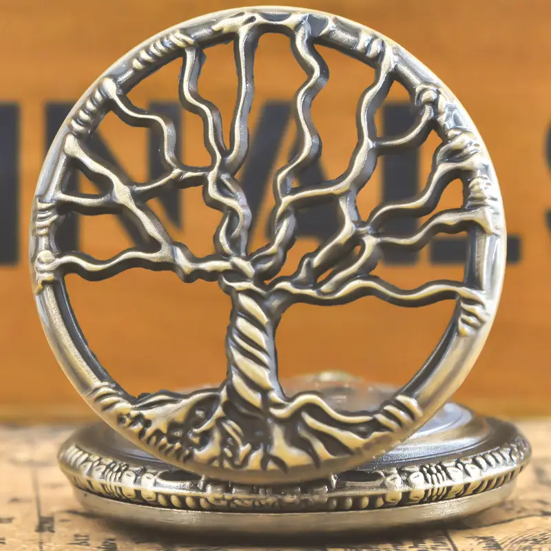 Vintage Gold Plated Pocket Watch with Tree of Life Design