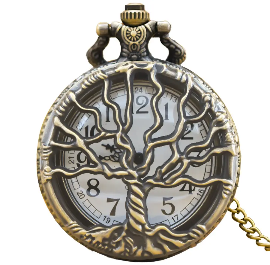Vintage Gold Plated Pocket Watch with Tree of Life Design — feature 1
