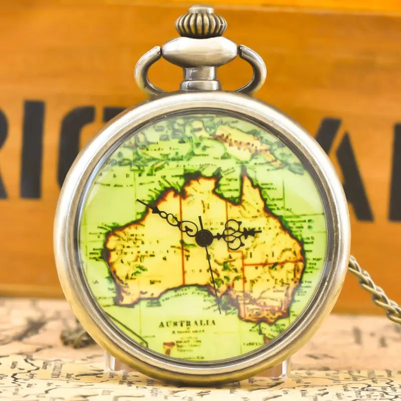 Retro Rendered Gold Pocket Watch with Australian Map - Image 3