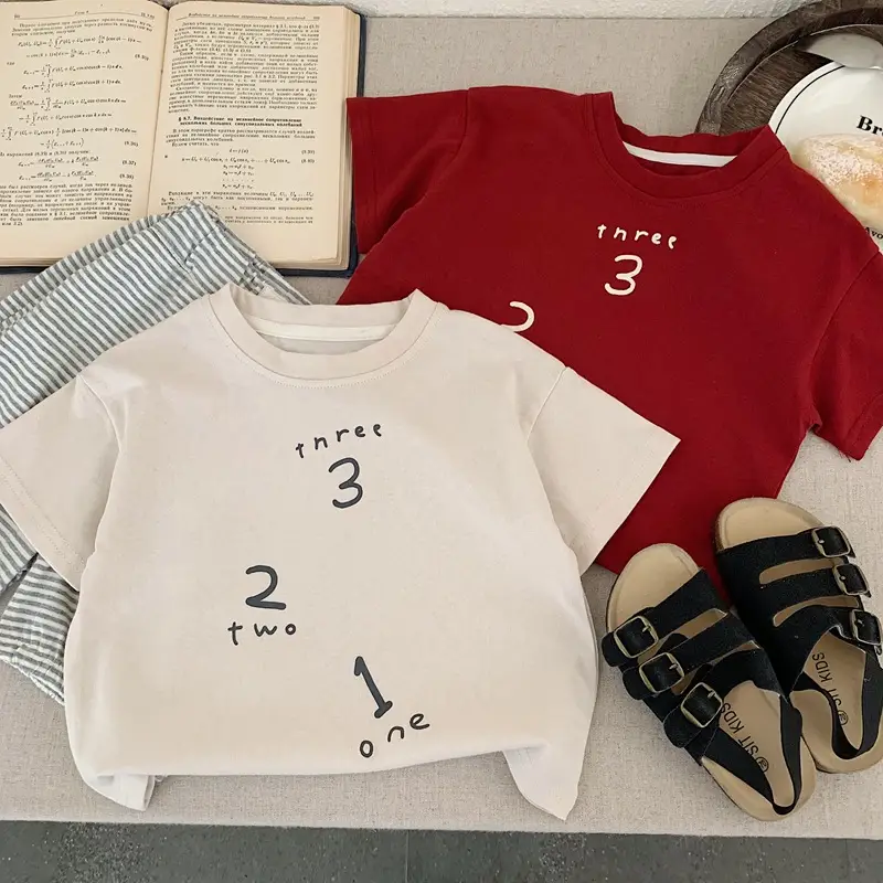 Boys T-shirt Red White Cotton Summer Wear - Image 3