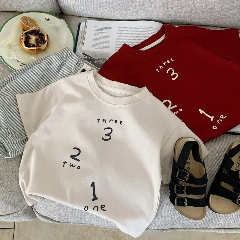 Boys T-shirt Red White Cotton Summer Wear - Image 4