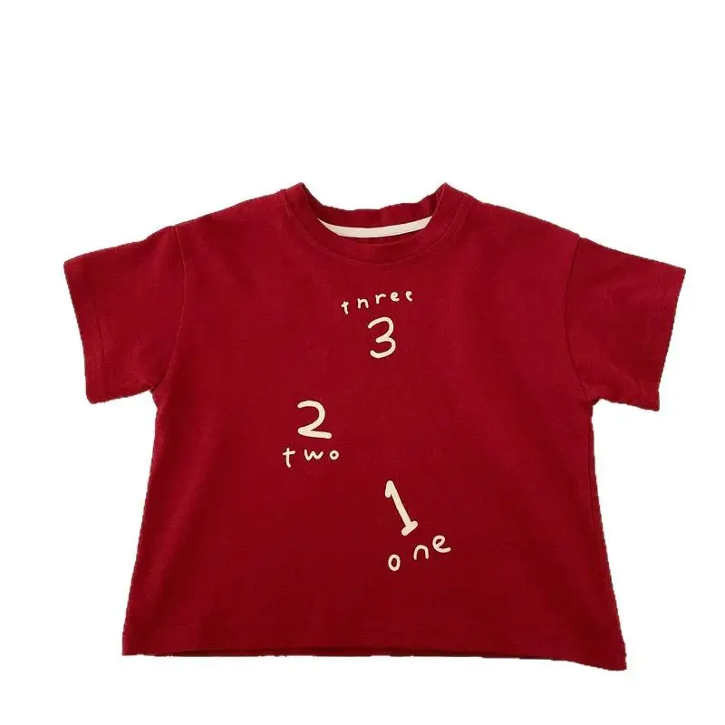 Boys T-shirt Red White Cotton Summer Wear - Image 5