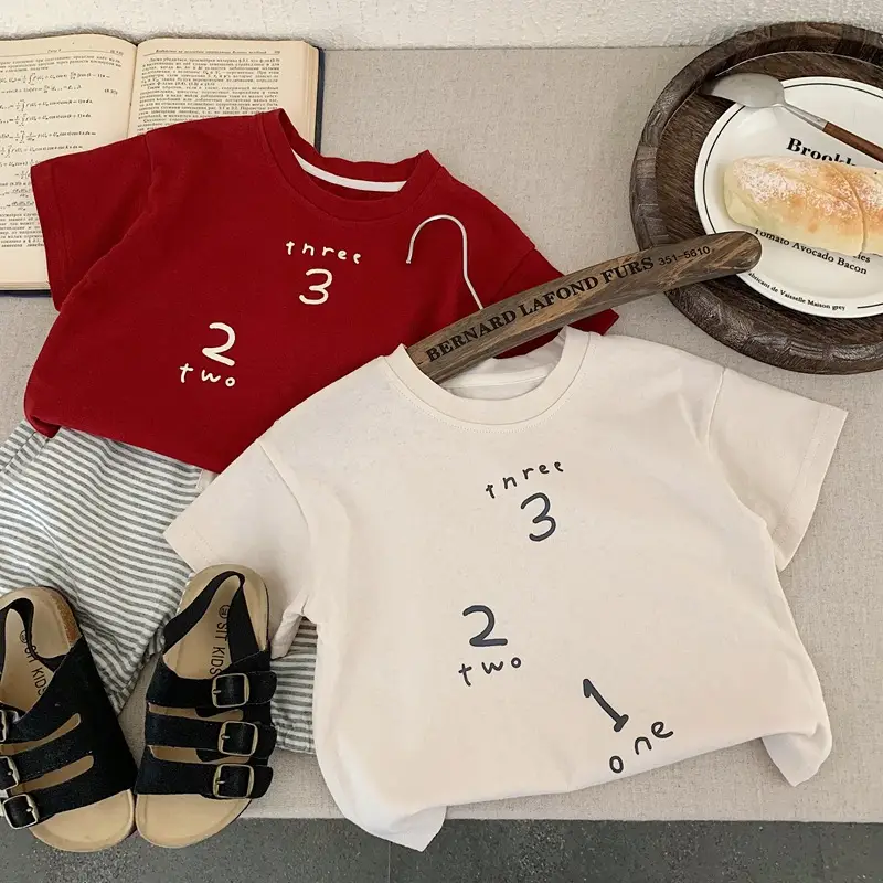 Boys T-shirt Red White Cotton Summer Wear — feature 1