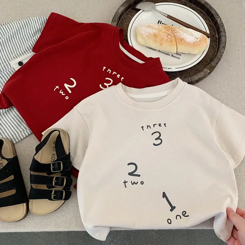 Boys T-shirt Red White Cotton Summer Wear — feature 4