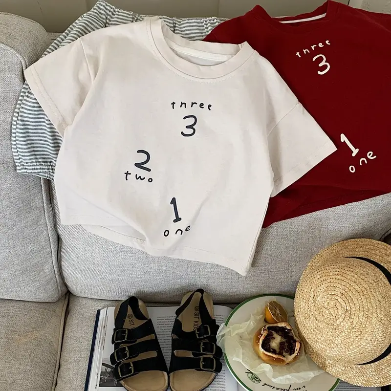 Boys T-shirt Red White Cotton Summer Wear — feature 5