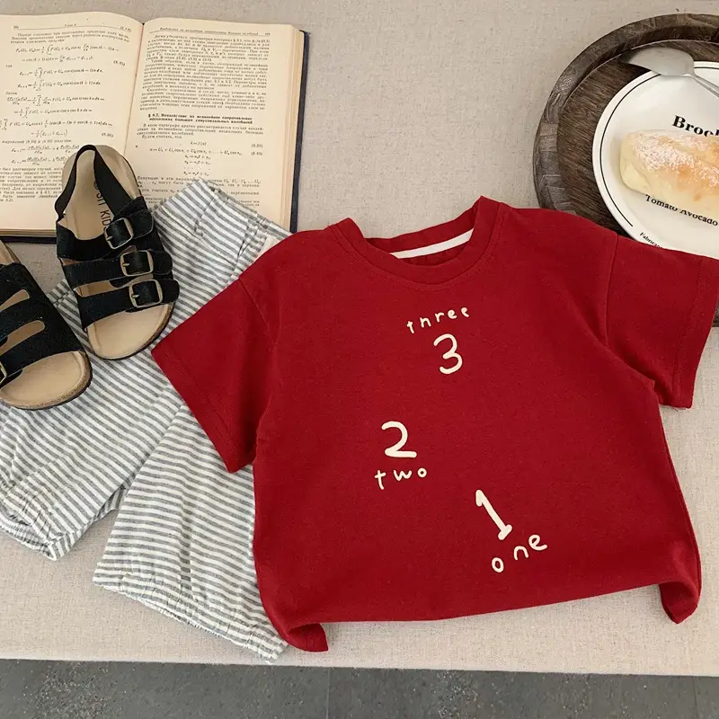 Boys T-shirt Red White Cotton Summer Wear — feature 7