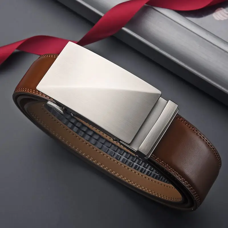 Men's Automatic Buckle Leather Belt with Red Ribbon - Image 10