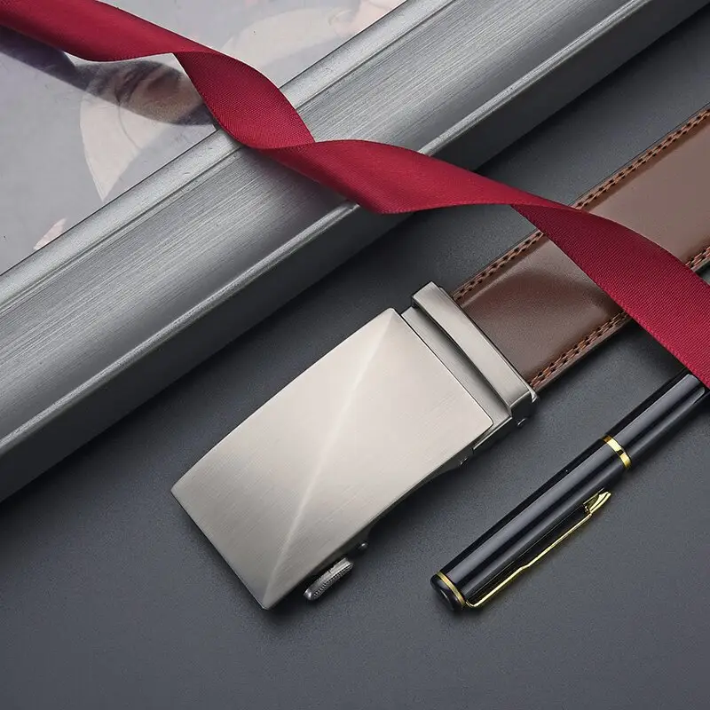 Men's Automatic Buckle Leather Belt with Red Ribbon - Image 12