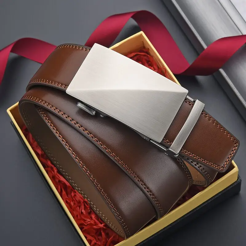 Men's Automatic Buckle Leather Belt with Red Ribbon — feature 10