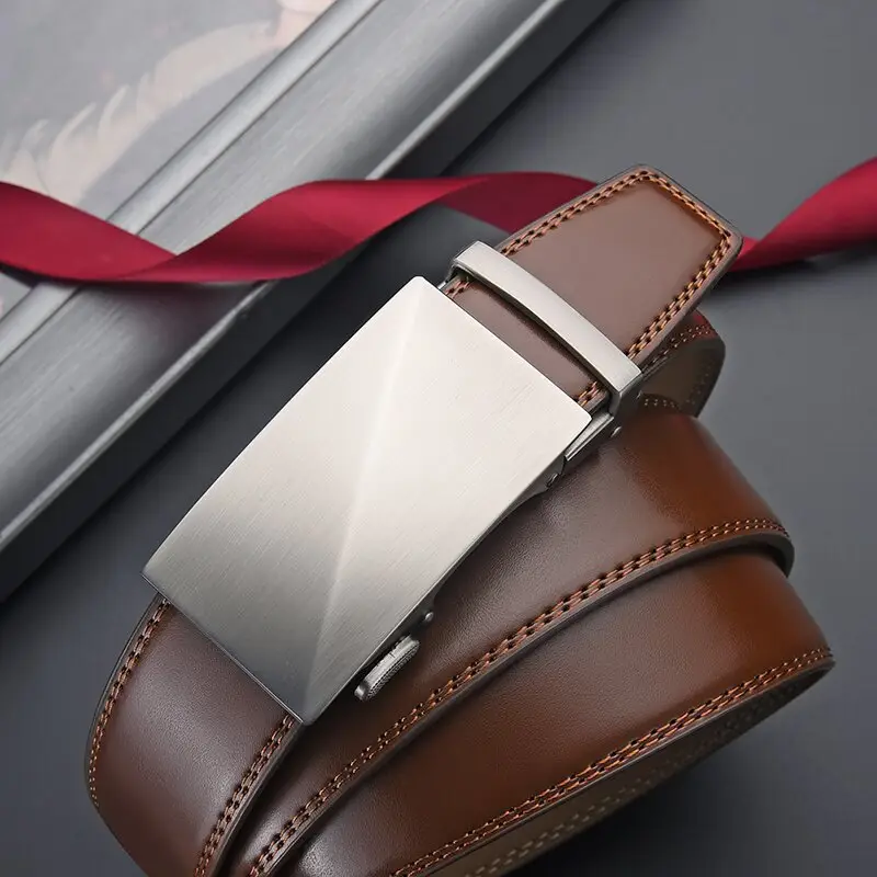 Men's Automatic Buckle Leather Belt with Red Ribbon — feature 12