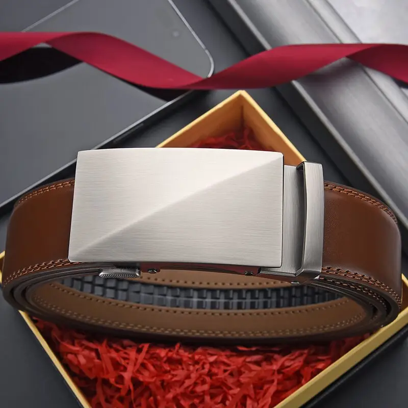 Men's Automatic Buckle Leather Belt with Red Ribbon — feature 14