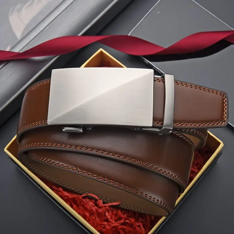 Men's Automatic Buckle Leather Belt with Red Ribbon — feature 15