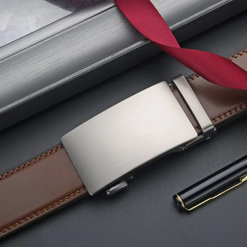 Men's Automatic Buckle Leather Belt with Red Ribbon — feature 16