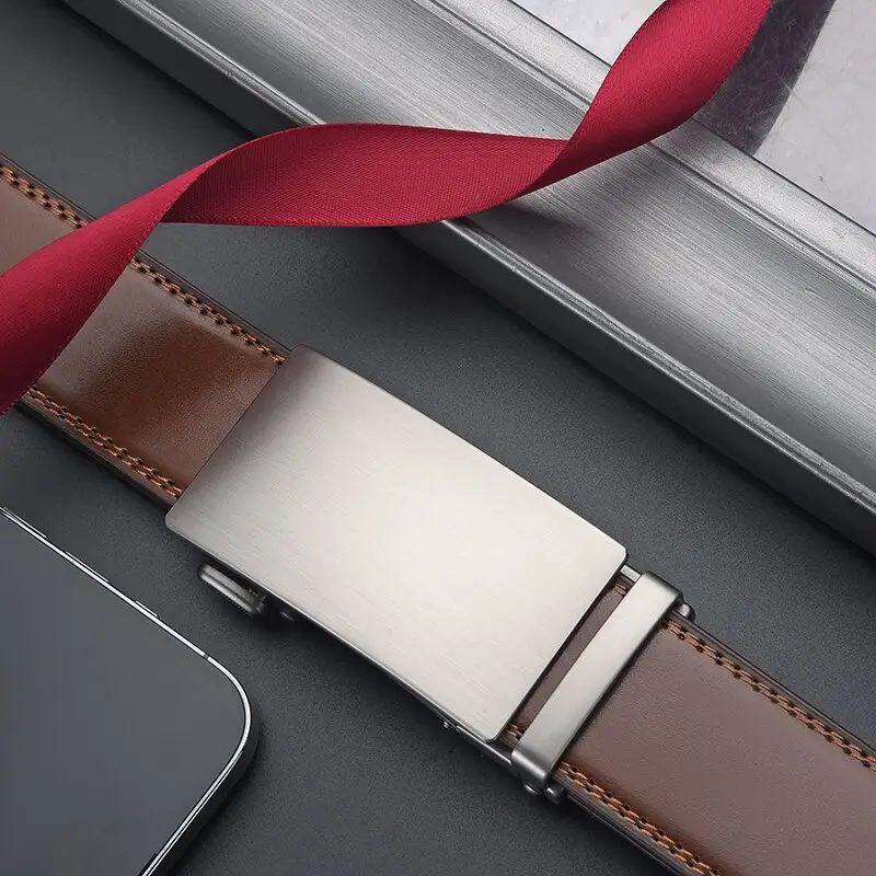 Men's Automatic Buckle Leather Belt with Red Ribbon — feature 17