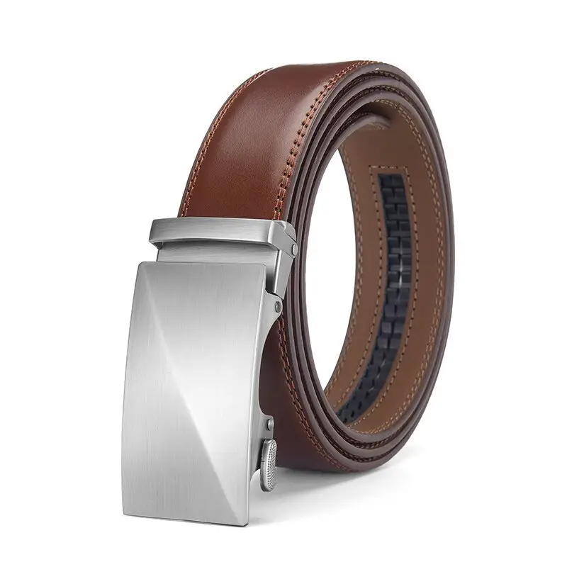 Men's Automatic Buckle Leather Belt with Red Ribbon — feature 2