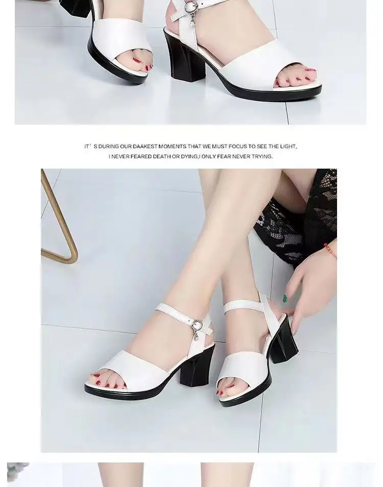2025 Summer New Style Fish-toe Sandals Women's Thick Heel Middle-aged Women's Sandals All-match One-word Buckle Belt Mother High-heeled Shoes Women's — feature 11