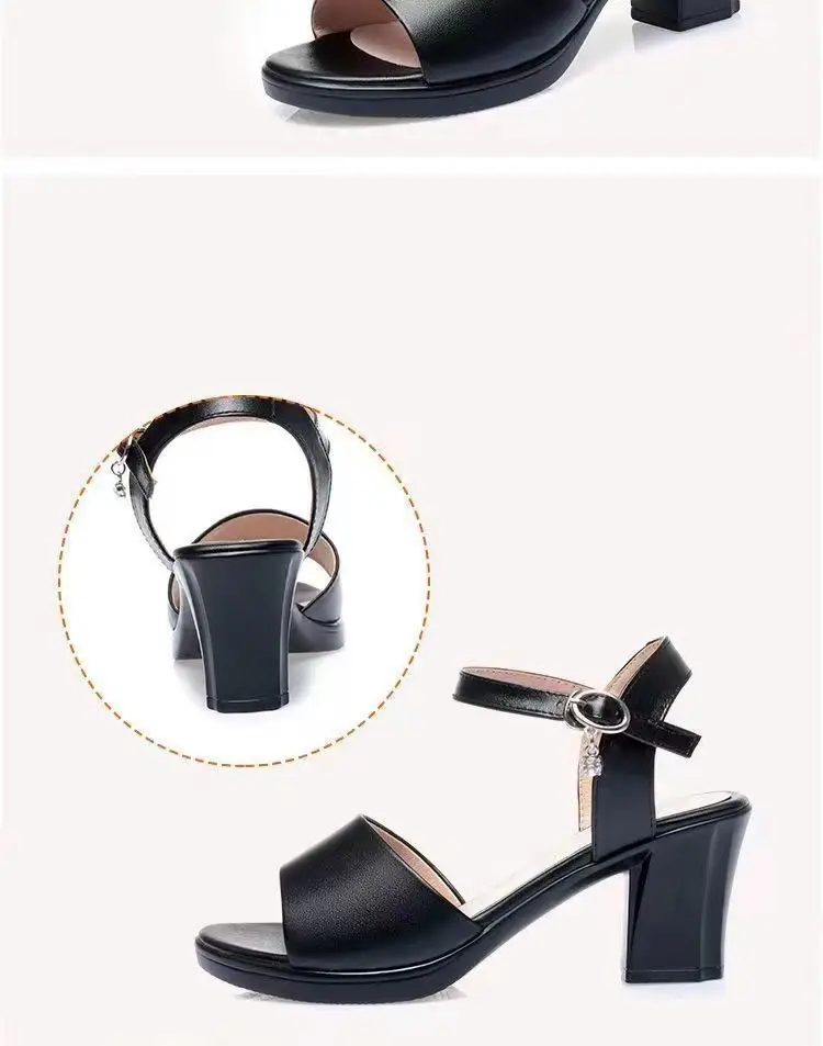 2025 Summer New Style Fish-toe Sandals Women's Thick Heel Middle-aged Women's Sandals All-match One-word Buckle Belt Mother High-heeled Shoes Women's — feature 5