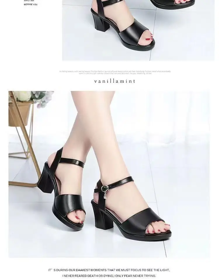 2025 Summer New Style Fish-toe Sandals Women's Thick Heel Middle-aged Women's Sandals All-match One-word Buckle Belt Mother High-heeled Shoes Women's — feature 7